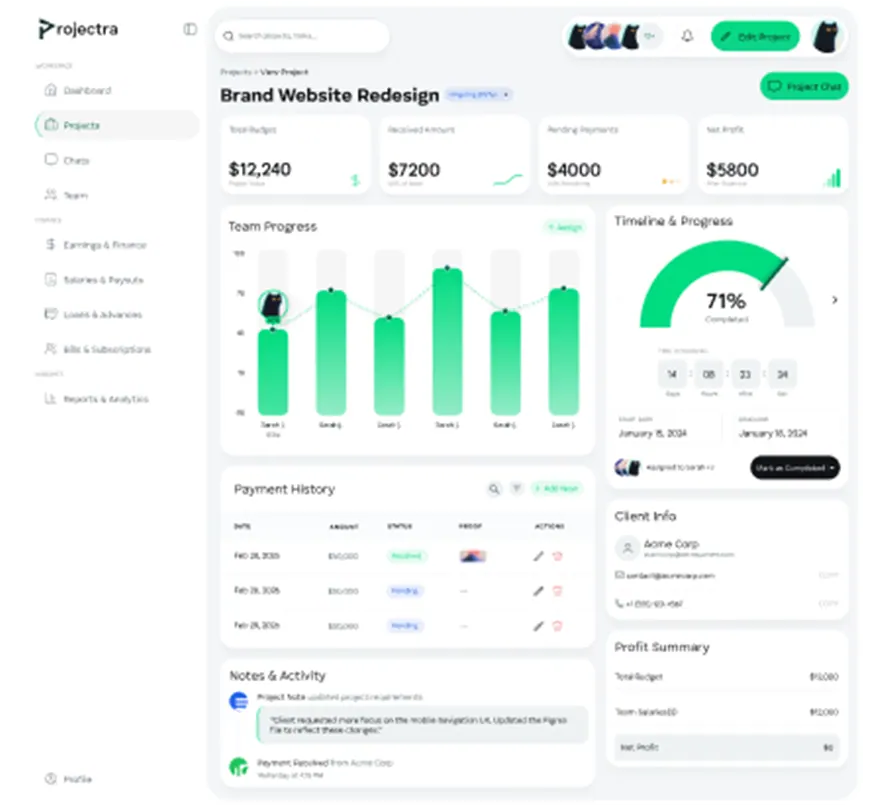 Brand Website Redesign project dashboard